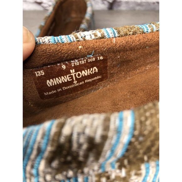 Minnetonka Blue Aztec Southwest Lace Bow Moccasins Shoes Women Sz 9M US/40EU - Picture 10 of 16